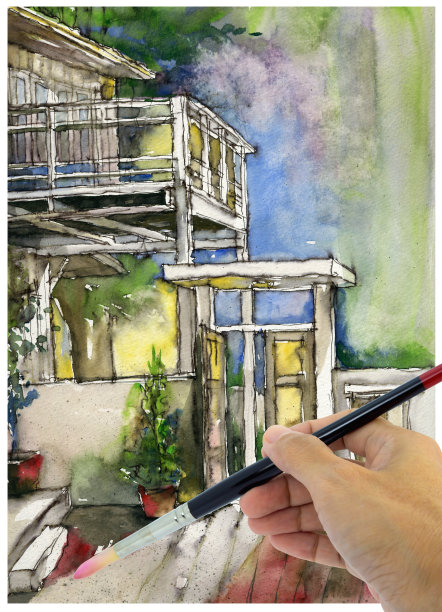 手绘和水彩画泰国当地的房子图片下载