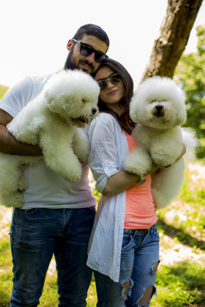 一对情侣和他们的狗在公园里图片下载