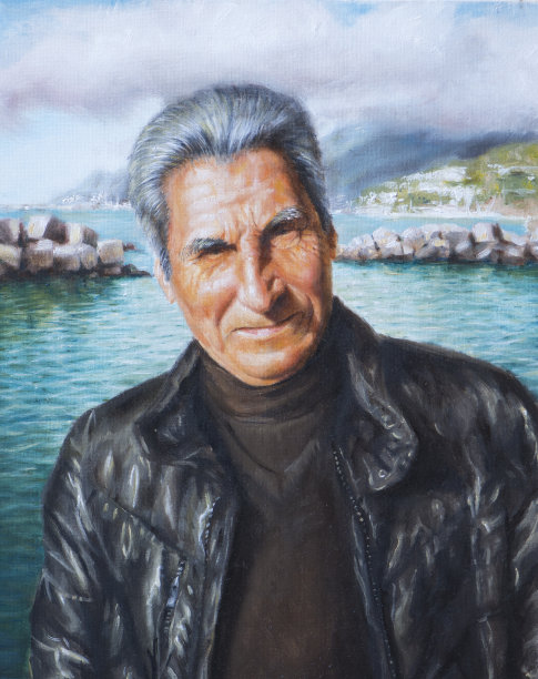 一个穿着黑色皮夹克的男人的油画图片下载