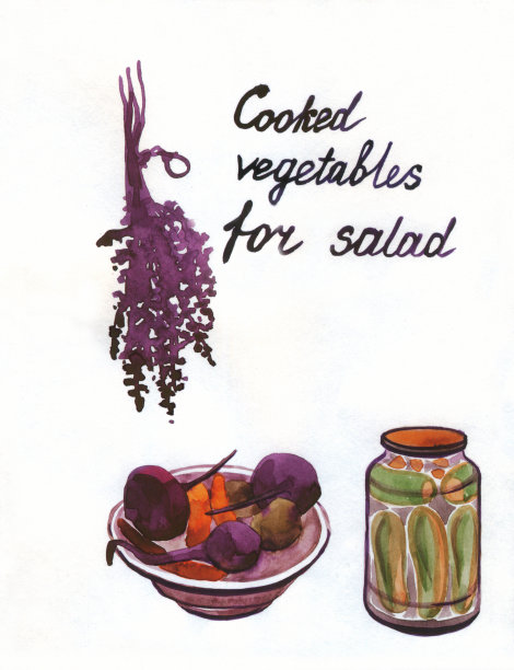 蔬菜沙拉。水彩画图片下载