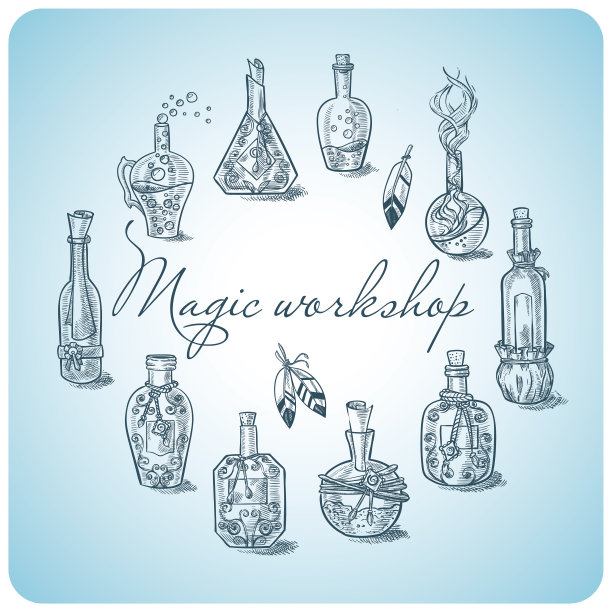 一组瓶子和罐子围成一圈图片下载