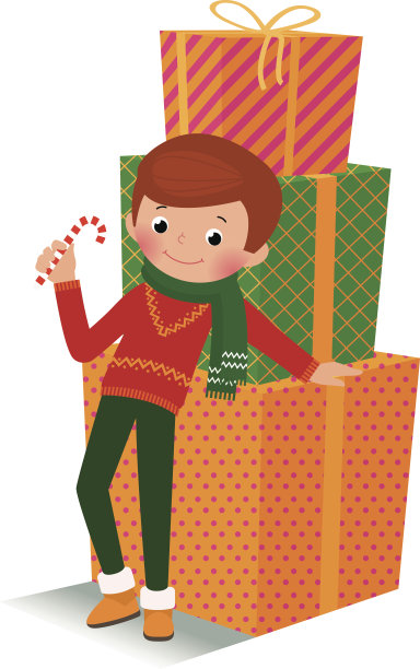 男孩带着圣诞礼物图片下载