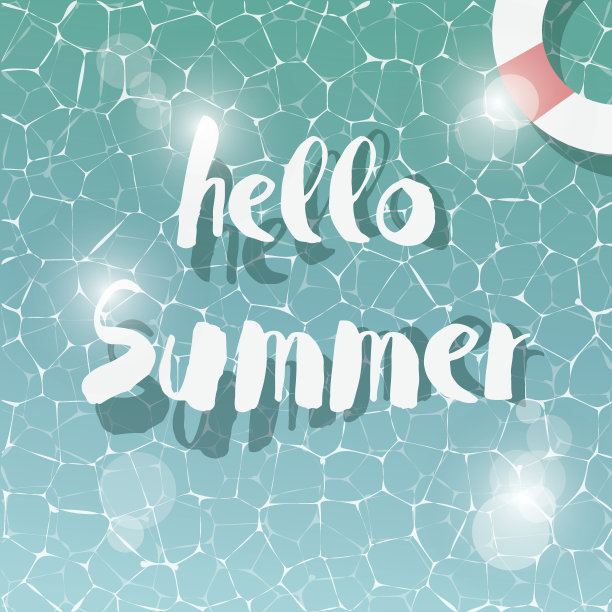 游泳池，俯视图，字体你好夏天的信息，夏天的时间素材图片