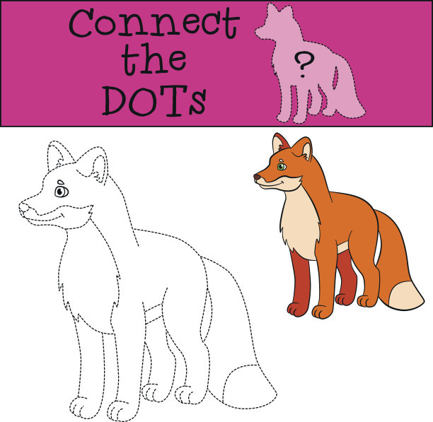 儿童教育游戏:连接点。可爱的小狐狸。图片下载