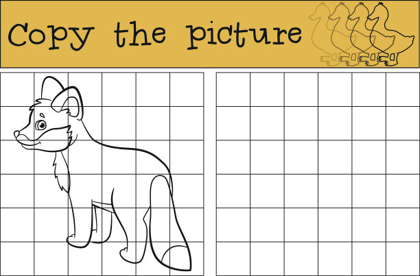 儿童游戏:复制图片。可爱的小狐狸宝宝笑了。图片下载