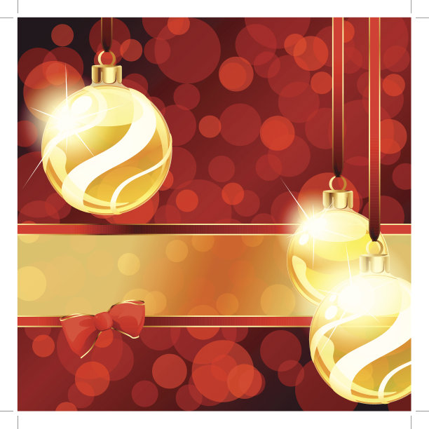 红色和金色的旗帜与圣诞装饰图片下载