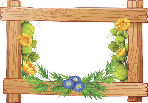 木框架与花和叶图片下载