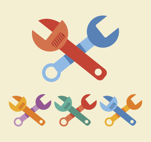 矢量彩色扳手平面图标设置图片下载