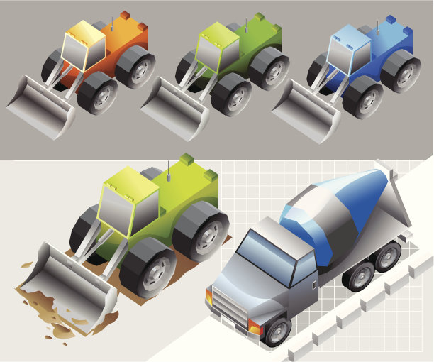 卡车和挖掘机等距图片下载