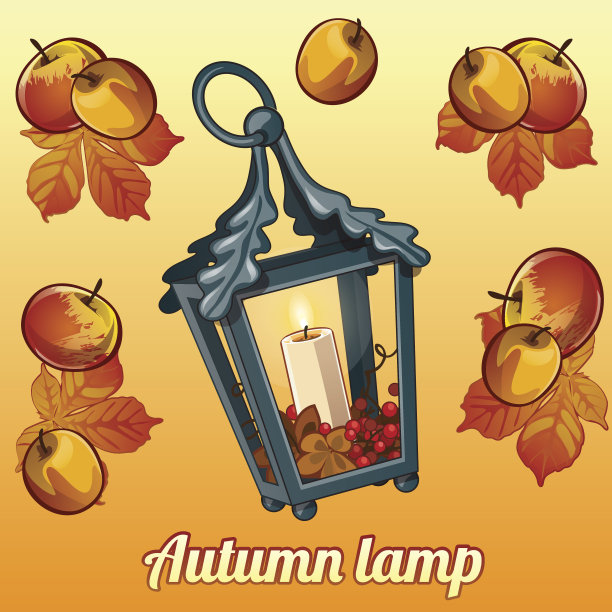 秋天的烛台，树叶和苹果图片下载