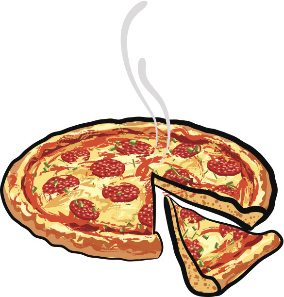 卡通的意大利辣香肠披萨上切了一片图片下载