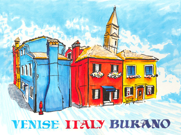 意大利威尼斯布拉诺大街上五颜六色的房子图片下载