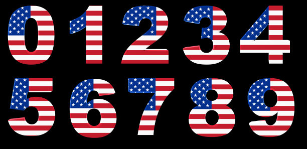 3D数字与美国国旗纹理在黑色图片下载