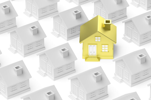 金色独特的房子从众多的房子中脱颖而出。图片下载