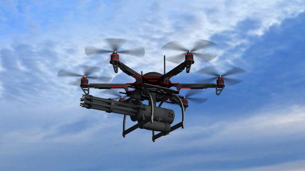 配备迷你机枪的无人机六旋翼机图片下载