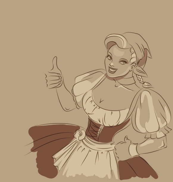 啤酒女孩涂鸦。健美的草图图片下载