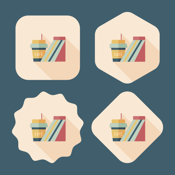 三明治和咖啡平板图标与长阴影，eps10图片下载