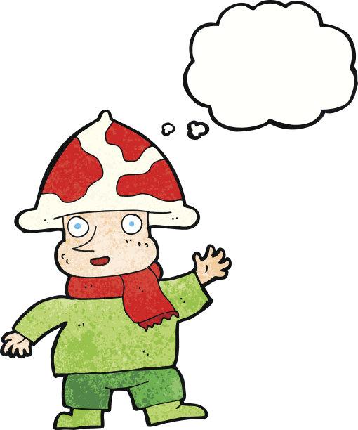 卡通蘑菇人与思想泡泡图片下载