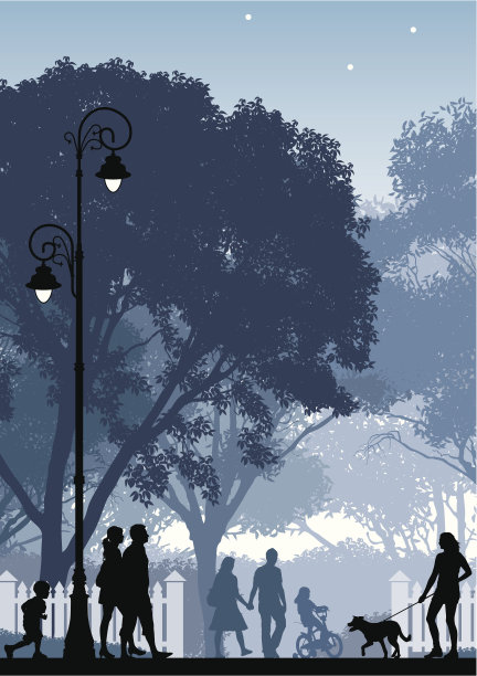 人们在公园里做各种活动的剪影图片下载