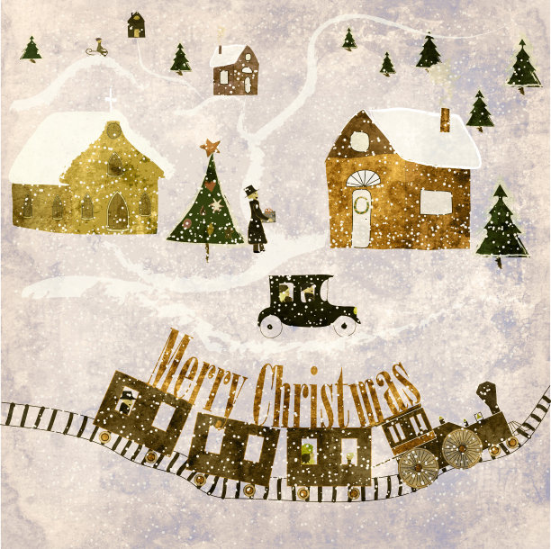 圣诞问候插图与城镇在垃圾摇滚的颜色图片下载