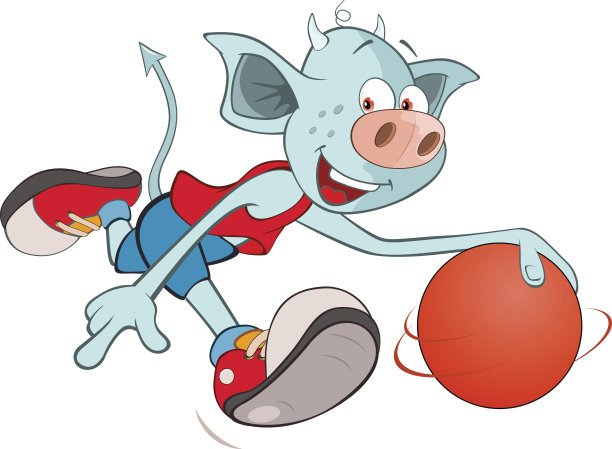 可爱的魔鬼插图。篮球运动员。卡通人物图片下载