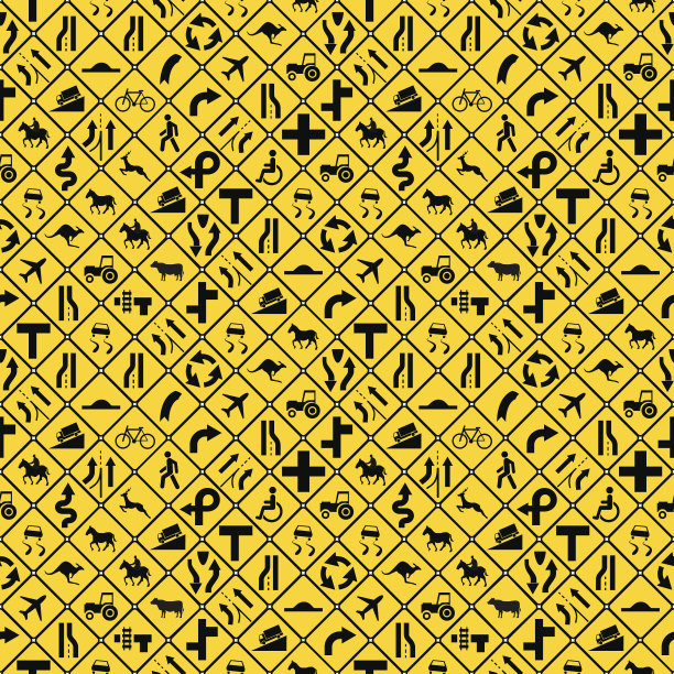 许多黄色路标图案无缝衔接图片下载