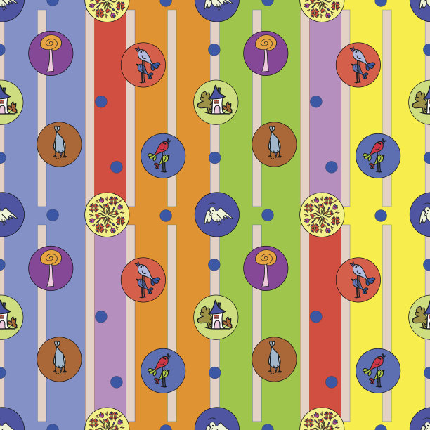 童话般的房子，花鸟，图案无缝衔接。图片下载