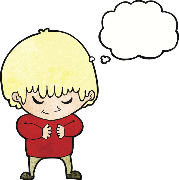 卡通害羞男孩与思想泡泡图片下载