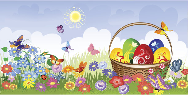 草坪上的复活节篮子图片下载