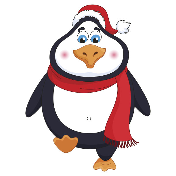 新年快乐可爱的企鹅戴着冬天的红帽子图片下载