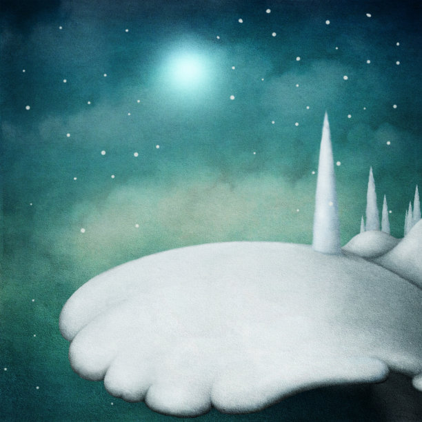 一幅画着夜空前的雪景的漫画图片下载