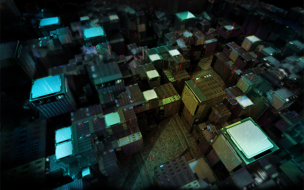 微芯片现代城市抽象未来概念渲染图片下载