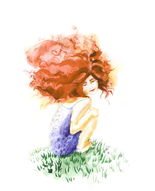 红色头的女孩图片下载