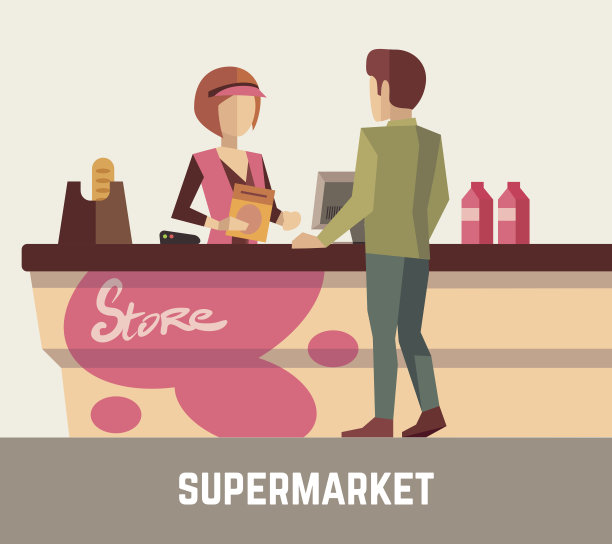 超市店员，收银员和顾客图片下载