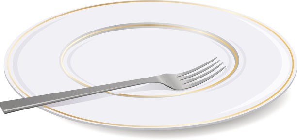 矢量白色盘子和叉。图片下载