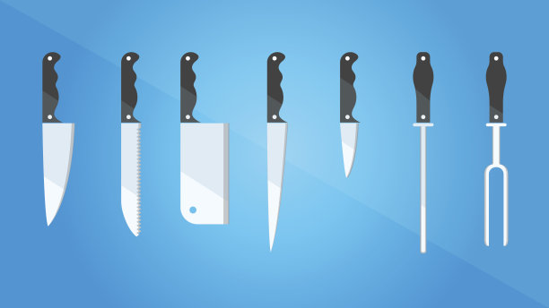 厨房用具。一套不同种类的刀。图片下载