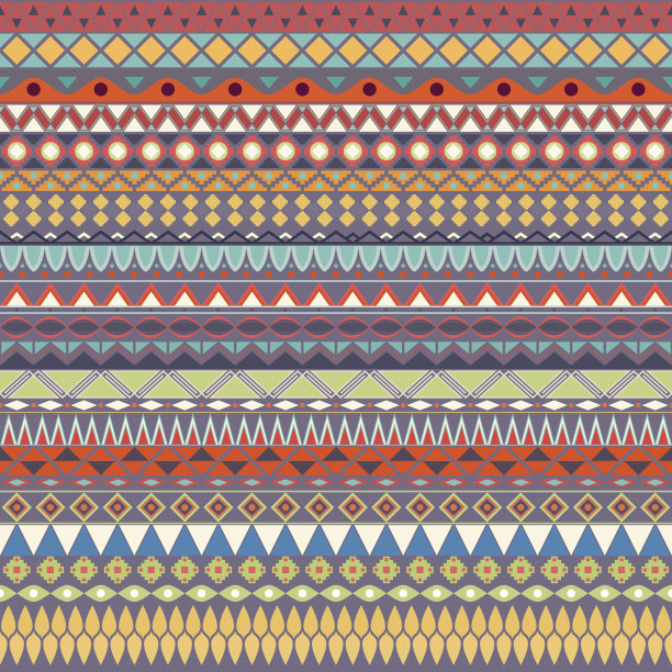 色彩缤纷的部落复古民族无缝图案素材图片