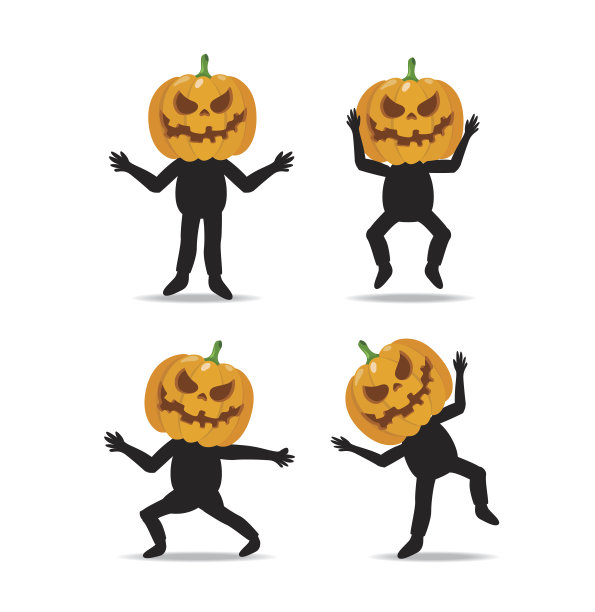 矢量影人戴着南瓜头在行动图片下载