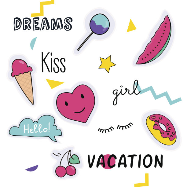 收集贴纸和手写笔记。时装补丁徽章图片下载