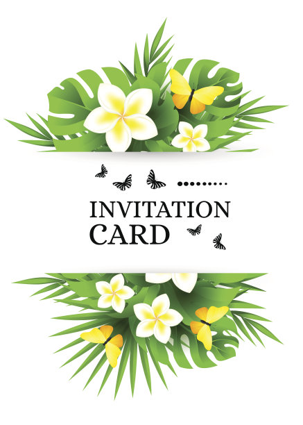 热带邀请背景与异国的花和黄色但图片下载