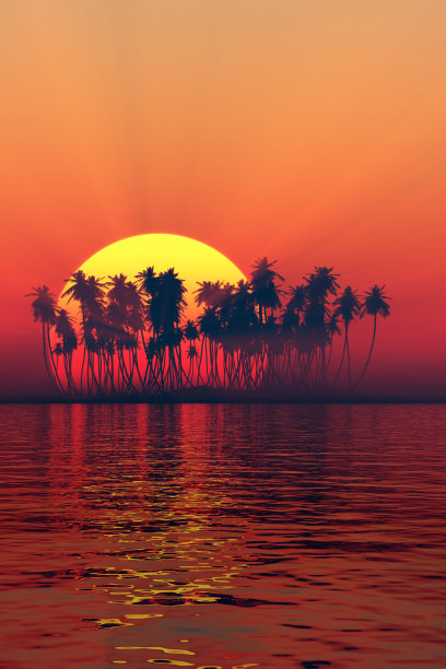 岛屿日落的剪影图片下载