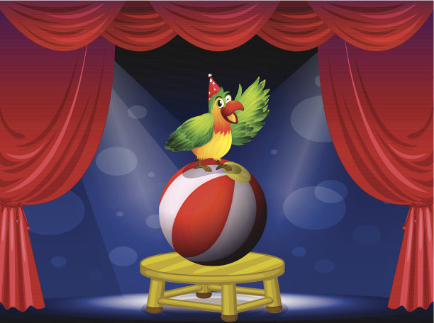 马戏团里五颜六色的鸟在表演图片下载