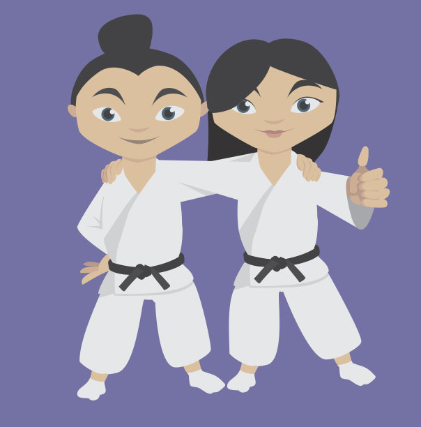 两个快乐的孩子穿着格斗和服图片下载