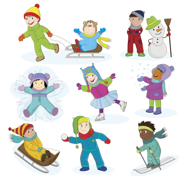 卡通插图的孩子有乐趣在冬季图片下载