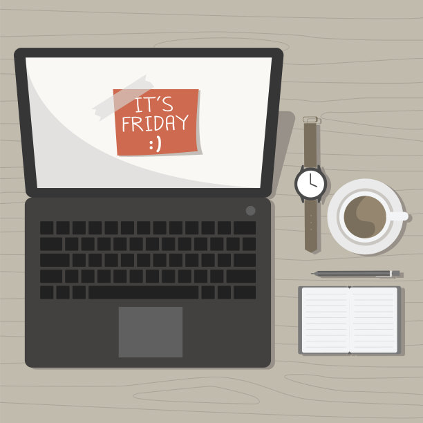 桌上有星期五笔记和附件的笔记本图片下载