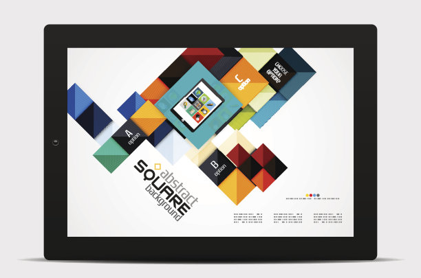 几何方形形状和信息图表选项元素与平板电脑图片下载