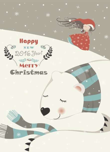 可爱的女孩和熟睡的北极熊图片下载