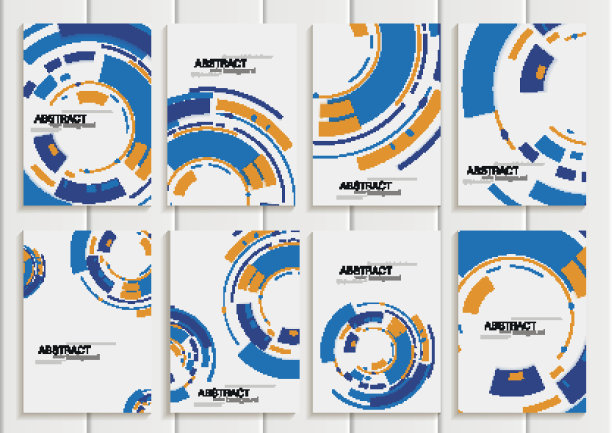 矢量集的宣传册在抽象风格与蓝色形状图片下载