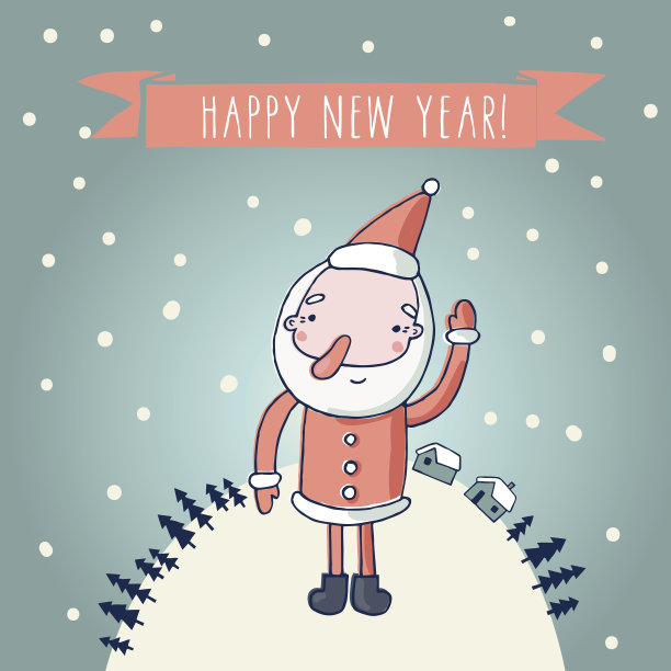 可爱卡通风格的圣诞老人新年贺卡图片下载
