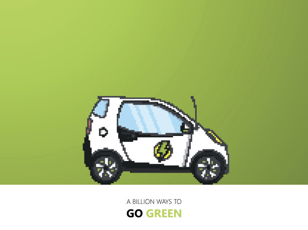 绿色背景下的电动汽车平面设计。矢量插图。图片下载